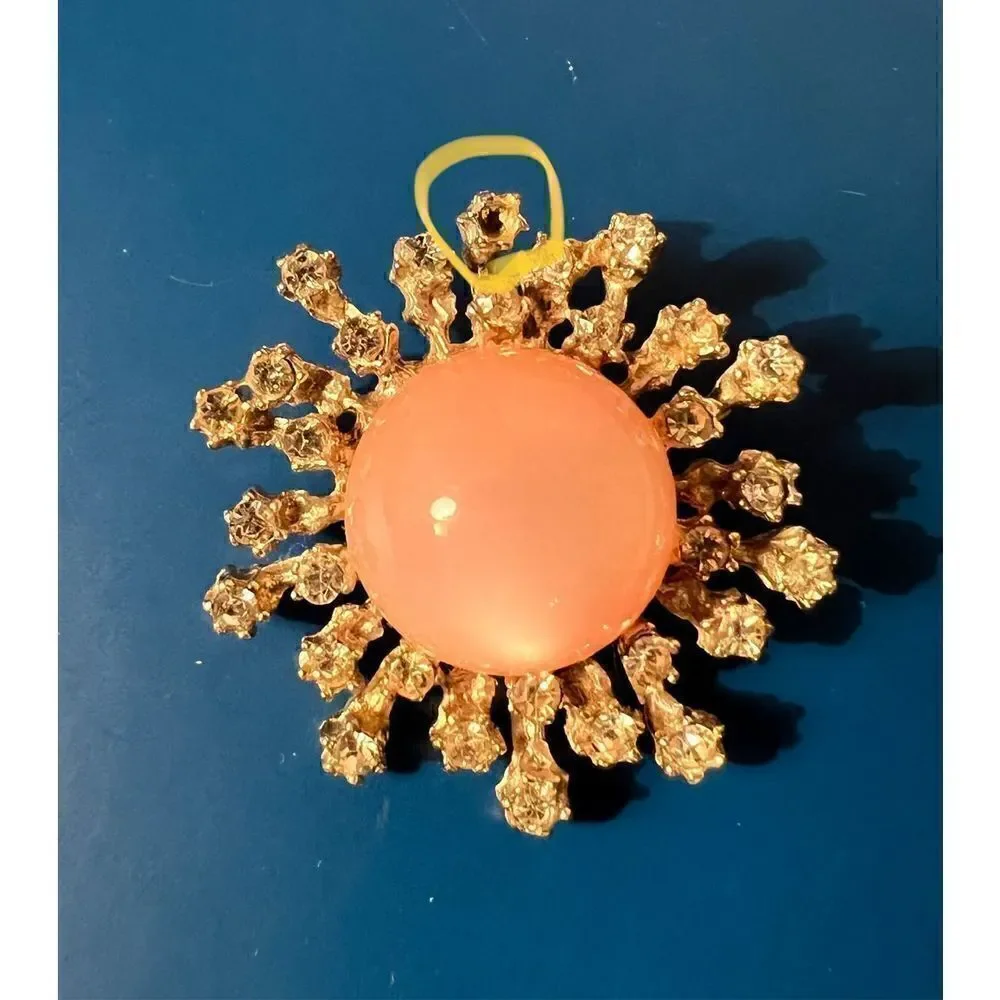 Vintage Pink Moonglow Rhinestone Starburst Silver Tone Pin/Brooch